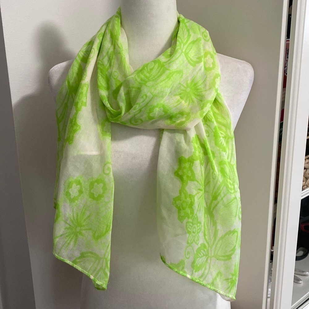 Lime Green Floral Scarf Lightweight Scarf Boho Chic Collegiate Whimsical - Picture 8 of 17